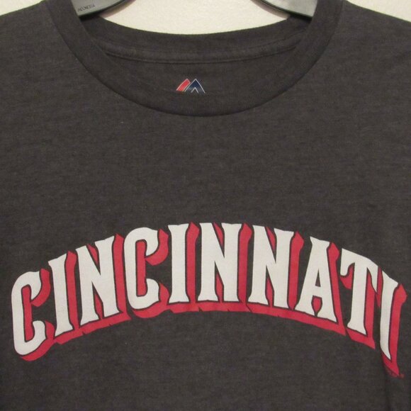 Cincinnati Reds T-Shirt Adult Large Gray Majestic Ring Spun Triple Peak MLB - Picture 1 of 6